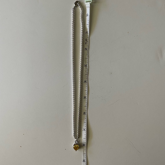 Heart yellow stone pendant and silvertone chain/necklace, vintage ? Thick chain - Picture 3 of 7